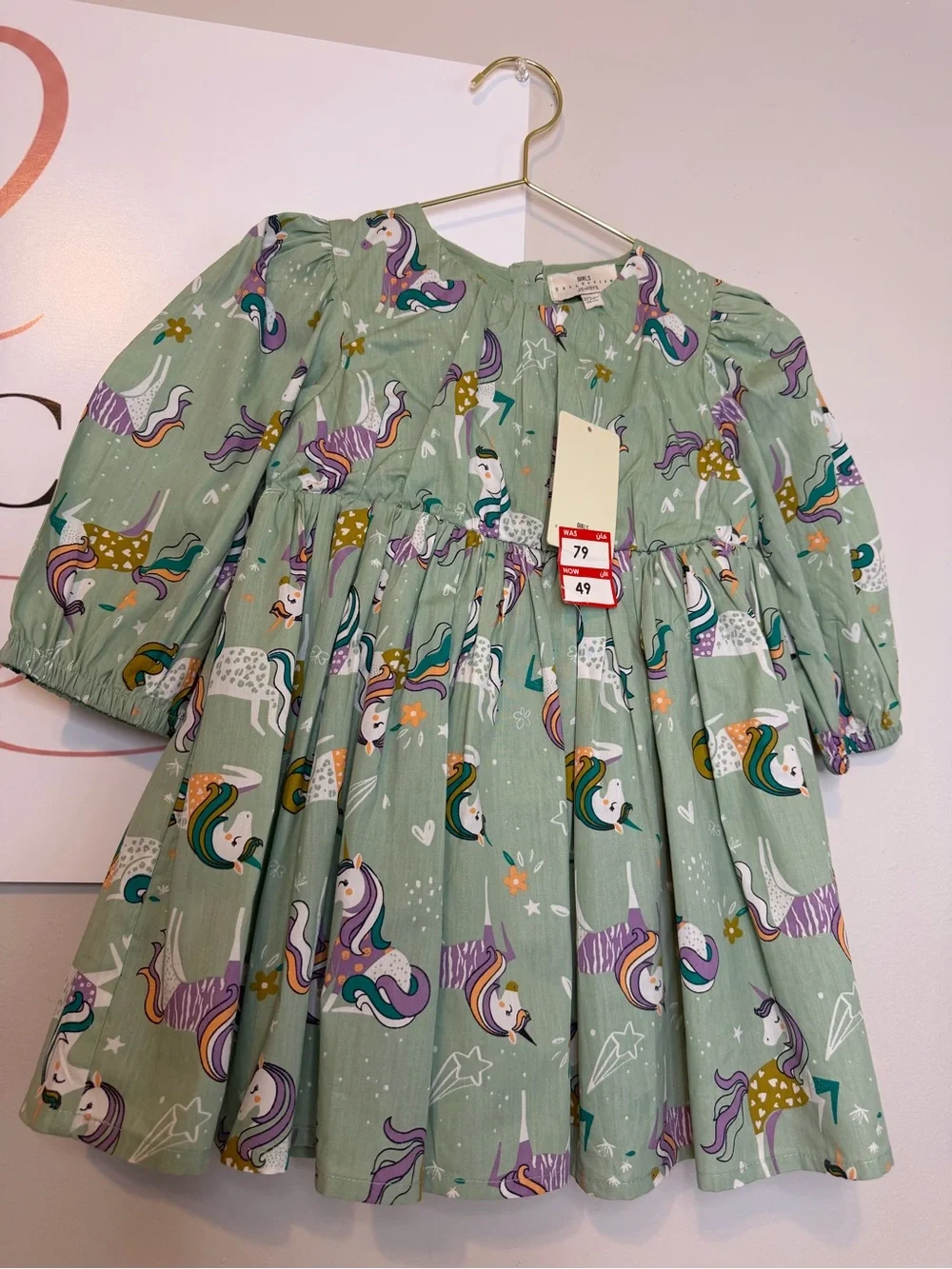 Girls' Mint Green Unicorn Print Dress